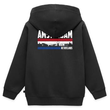 Amsterdam Skyline Heimatstadt Niederlande - Kinder Premium Organic Zip Hoodie - Schwarz - Hinten - AI Model Kid Male (0cm)