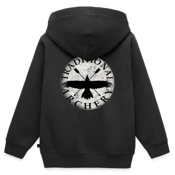 Archer Arc-en-ciel- cadeau de tir à l’arc - Sweat Premium à capuche zippé enfant bio - noir - Dos - AI Model Kid Male (0cm)