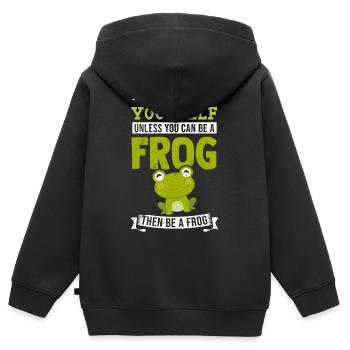 Grenouille cadeau prince Lurch fresque conte de fées - Sweat Premium à capuche zippé enfant bio - noir - Dos - AI Model Kid Male (0cm)