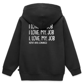 Le travail raconter le travail Rengaine Travail Mon cadeau - Sweat Premium à capuche zippé enfant bio - noir - Dos - AI Model Kid Male (0cm)