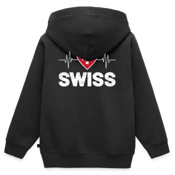 Swiss Schweiz 2021 Fanartikel Fußball Fahne - Kinder Premium Organic Zip Hoodie - Schwarz - Hinten - AI Model Kid Male (0cm)