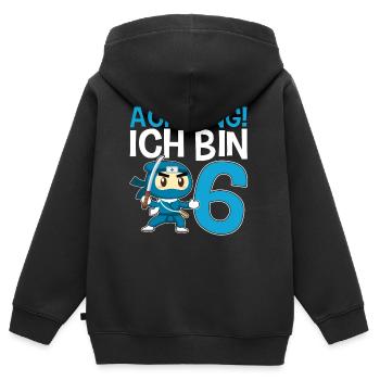 Achtung ich bin 6 - Kinder Premium Organic Zip Hoodie - Schwarz - Hinten - AI Model Kid Male (0cm)