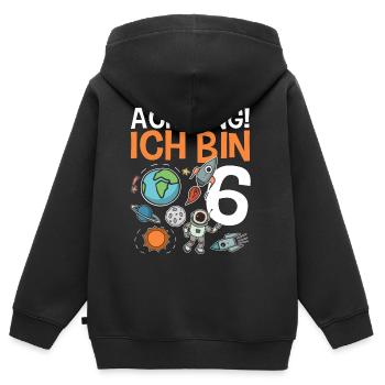 Achtung Ich bin 6 - Kinder Premium Organic Zip Hoodie - Schwarz - Hinten - AI Model Kid Male (0cm)