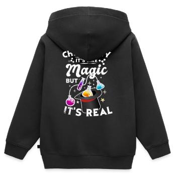 Chimie Tshirt neutron atome molécule professeur Alchimie - Sweat Premium à capuche zippé enfant bio - noir - Dos - AI Model Kid Male (0cm)
