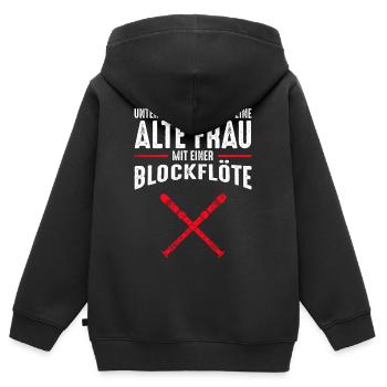 Alte Frau - Blockflöte | Retro Vintage Style - Kinder Premium Organic Zip Hoodie - Schwarz - Hinten - AI Model Kid Male (0cm)