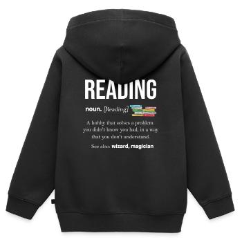 Lire - Sweat Premium à capuche zippé enfant bio - noir - Dos - AI Model Kid Male (0cm)