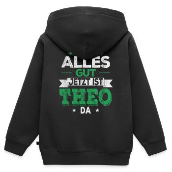 Alles gut jetzt ist Theo da - Kinder Premium Organic Zip Hoodie - Schwarz - Hinten - AI Model Kid Male (0cm)