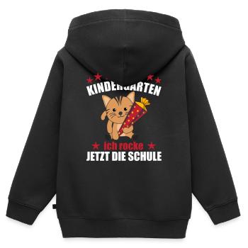 Endlich Schulkind Katze Schultüte rocke die Schule - Kinder Premium Organic Zip Hoodie - Schwarz - Hinten - AI Model Kid Male (0cm)