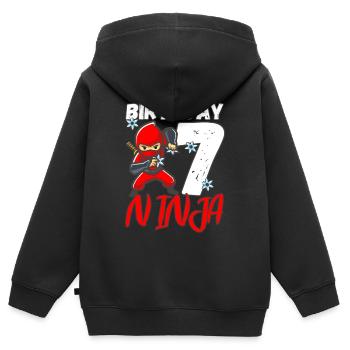 7ème anniversaire Birthday Ninja 7 années garçon - Sweat Premium à capuche zippé enfant bio - noir - Dos - AI Model Kid Male (0cm)