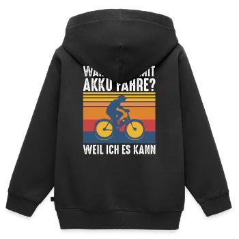 Warum ich mit Akku fahre? Weil ich es kann - Kinder Premium Organic Zip Hoodie - Schwarz - Hinten - AI Model Kid Male (0cm)