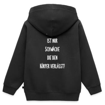 Boxen - Schmerz ist nur Schwäche die den Körper - Kinder Premium Organic Zip Hoodie - Schwarz - Hinten - AI Model Kid Male (0cm)