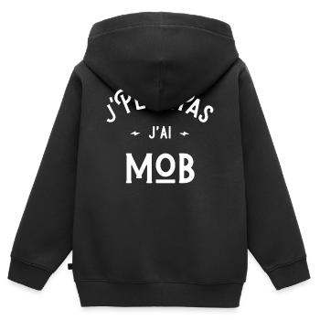je peux pas j'ai mob idée cadeau humour - Sweat Premium à capuche zippé enfant bio - noir - Dos - AI Model Kid Male (0cm)