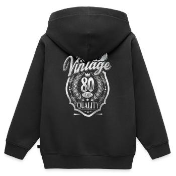 80e anniversaire Vintage - Sweat Premium à capuche zippé enfant bio - noir - Dos - AI Model Kid Male (0cm)