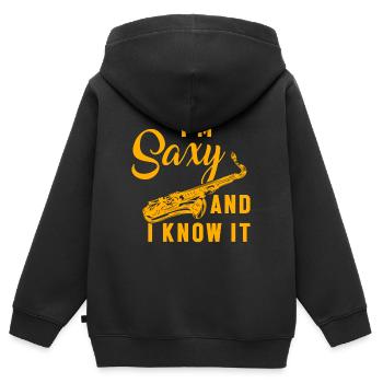 Je suis Saxy et je le sais Musical Sax Saxophone Cadeau - Sweat Premium à capuche zippé enfant bio - noir - Dos - AI Model Kid Male (0cm)