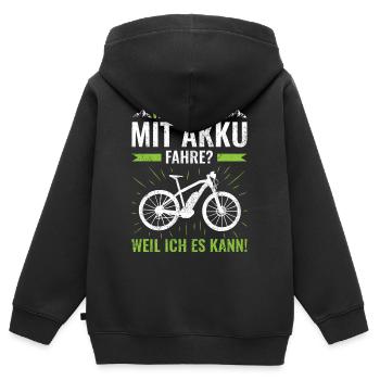 Warum ich mit Akku fahre? Weil ich es kann! - Kinder Premium Organic Zip Hoodie - Schwarz - Hinten - AI Model Kid Male (0cm)