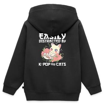 K-Pop Katzen Sprüche | Koreanischer Pop Geschenke - Kinder Premium Organic Zip Hoodie - Schwarz - Hinten - AI Model Kid Male (0cm)