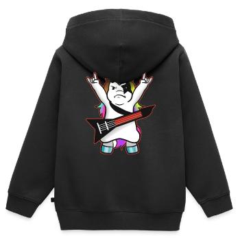 Gitarre Spielendes Black-Metal-Einhorn - Kinder Premium Organic Zip Hoodie - Schwarz - Hinten - AI Model Kid Male (0cm)