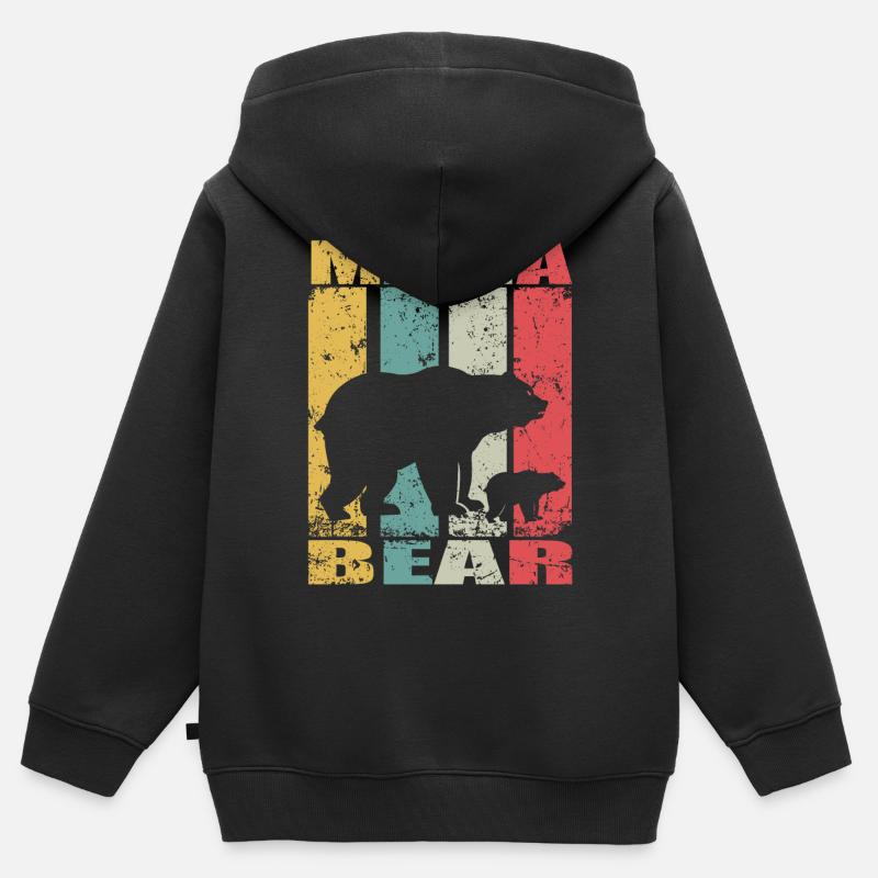 Maman Bear Bébé Progéniture Ours maman ours bébé ours - Sweat Premium à capuche zippé enfant bio - noir