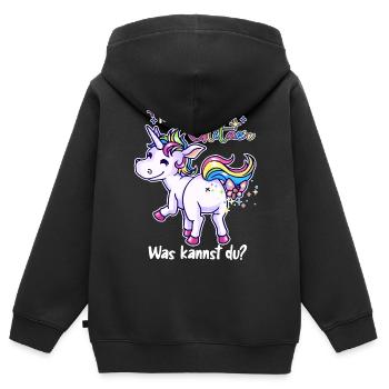 Ich pupse Glitzer, was kannst du? - Einhorn lustig - Kinder Premium Organic Zip Hoodie - Schwarz - Hinten - AI Model Kid Male (0cm)