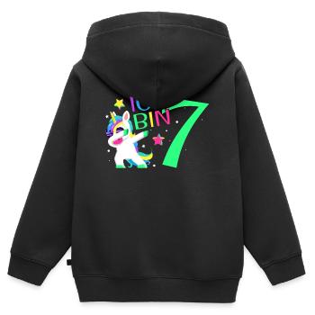 Ich Bin 7 Jahre Einhorn 7. Geburtstag Geschenk - Kinder Premium Organic Zip Hoodie - Schwarz - Hinten - AI Model Kid Male (0cm)