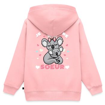 Grande-Soeur Humour Annonce Grossesse - Sweat Premium à capuche zippé enfant bio - rose - Dos - AI Model Kid Female (0cm)