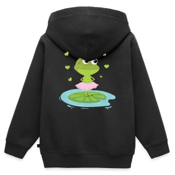 Grenouille Cadeau Grenouille Conte de Fées Prince Lurch - Sweat Premium à capuche zippé enfant bio - noir - Dos - AI Model Kid Male (0cm)