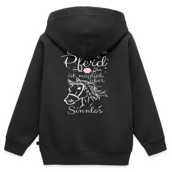 Ein Leben ohne Pferd ist möglich aber sinnlos! - Kinder Premium Organic Zip Hoodie - Schwarz - Hinten - AI Model Kid Male (0cm)