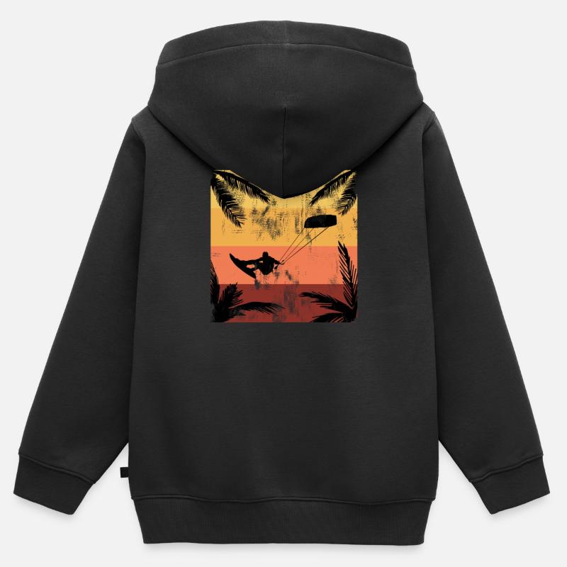 Kitesurf - Sweat Premium à capuche zippé enfant bio - noir