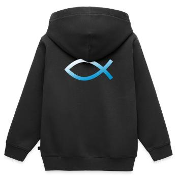 Jesus Fisch Ichtys Christliches Symbol Blau - Kinder Premium Organic Zip Hoodie - Schwarz - Hinten - AI Model Kid Male (0cm)