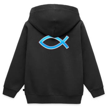 Jesus Fisch Ichtys Christliches Symbol Roter Rand - Kinder Premium Organic Zip Hoodie - Schwarz - Hinten - AI Model Kid Male (0cm)