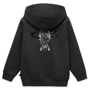 Vache Agriculteur Motif animal Visage animal - Sweat Premium à capuche zippé enfant bio - noir - Dos - AI Model Kid Male (0cm)