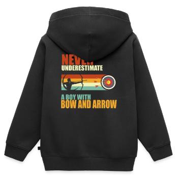 Archers arc-en-ciel flécheau arc-en-ciel - Sweat Premium à capuche zippé enfant bio - noir - Dos - AI Model Kid Male (0cm)