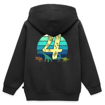 Dinosaurier 4 Jahre Geschenk 4. Geburtstag Retro - Kinder Premium Organic Zip Hoodie - Schwarz - Hinten - AI Model Kid Male (0cm)