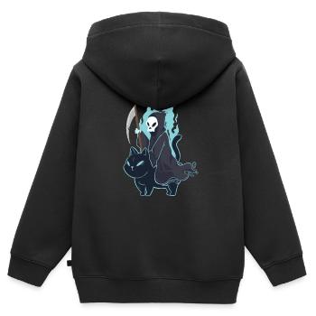 Grim-Reaper Reiten Katze lustiger Tod - Kinder Premium Organic Zip Hoodie - Schwarz - Hinten - AI Model Kid Male (0cm)