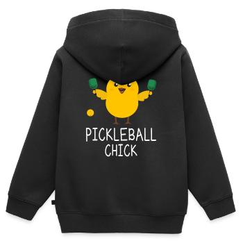 Pickleball Chick - Playing Pickleball - Sweat Premium à capuche zippé enfant bio - noir - Dos - AI Model Kid Male (0cm)