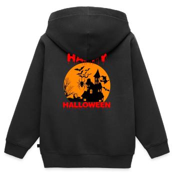 Halloween Halloween Halloween Halloween Halloween - Sweat Premium à capuche zippé enfant bio - noir - Dos - AI Model Kid Male (0cm)