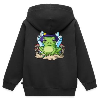 Cottagecore Aesthetic grenouille chapeau champignon - Sweat Premium à capuche zippé enfant bio - noir - Dos - AI Model Kid Male (0cm)