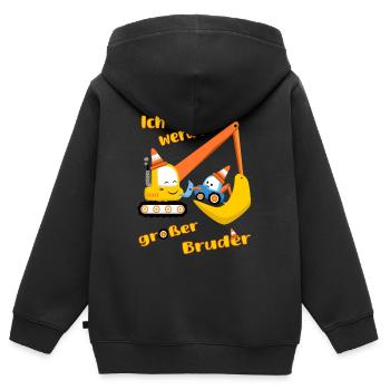 Ich werde großer Bruder – Bagger und Trecker - Kinder Premium Organic Zip Hoodie - Schwarz - Hinten - AI Model Kid Male (0cm)