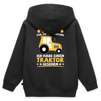 Traktor Trecker Ich habe einen Traktor gesehen - Kinder Premium Organic Zip Hoodie - Schwarz - Hinten - AI Model Kid Male (0cm)