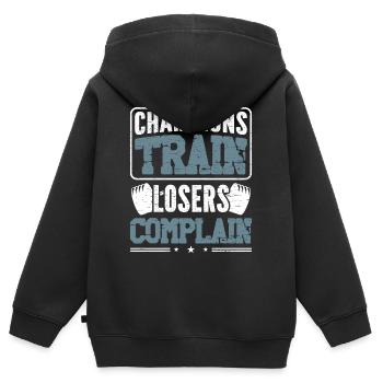 Fitnessstudio lustig - Kinder Premium Organic Zip Hoodie - Schwarz - Hinten - AI Model Kid Male (0cm)