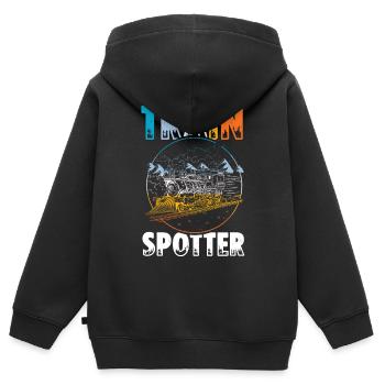 Eisenbahn Bahnhof Zug Train Spotter - Kinder Premium Organic Zip Hoodie - Schwarz - Hinten - AI Model Kid Male (0cm)