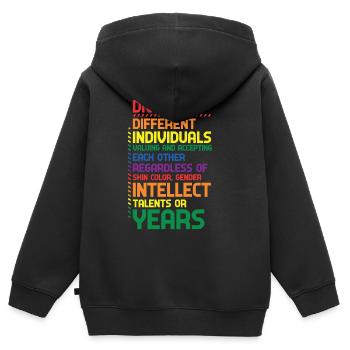Arc-en-ciel coloré Diversité Définition de la diversité - Sweat Premium à capuche zippé enfant bio - noir - Dos - AI Model Kid Male (0cm)
