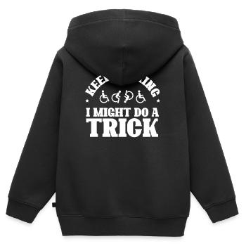 Behinderte starren weiter Ich könnte einen Trick machen - Kinder Premium Organic Zip Hoodie - Schwarz - Hinten - AI Model Kid Male (0cm)