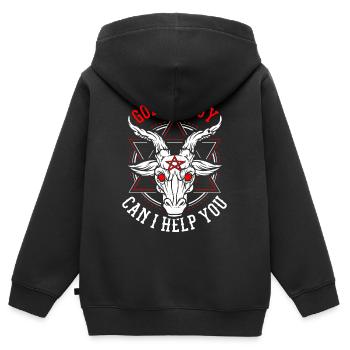 God Is Busy Can I Help You Devil Satanic Satan - Kinder Premium Organic Zip Hoodie - Schwarz - Hinten - AI Model Kid Male (0cm)