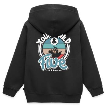 5e anniversaire pirate pirate pirate - Sweat Premium à capuche zippé enfant bio - noir - Dos - AI Model Kid Male (0cm)