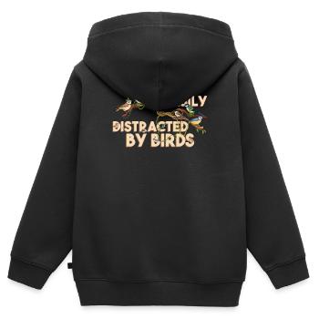 Observation des oiseaux L’observation des oiseaux facilement distraite par les oiseaux - Sweat Premium à capuche zippé enfant bio - noir - Dos - AI Model Kid Male (0cm)