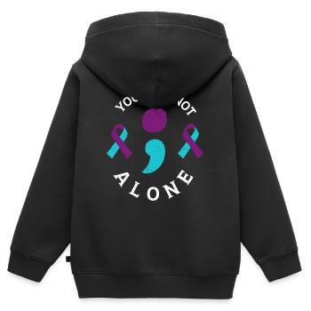 Vous n’êtes pas seul point-virgule - Sweat Premium à capuche zippé enfant bio - noir - Dos - AI Model Kid Male (0cm)