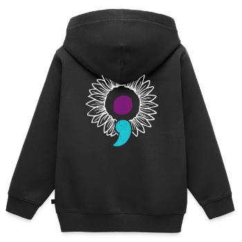 Point-virgule de sensibilisation à la prévention du suicide au tournesol - Sweat Premium à capuche zippé enfant bio - noir - Dos - AI Model Kid Male (0cm)