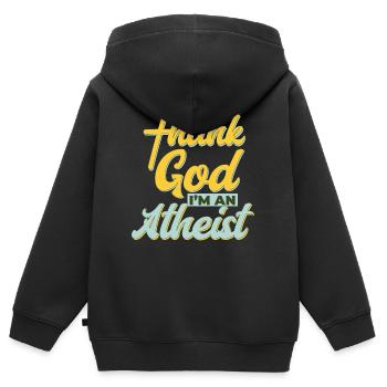 Athéisme Dieu merci Je suis athée - Sweat Premium à capuche zippé enfant bio - noir - Dos - AI Model Kid Male (0cm)