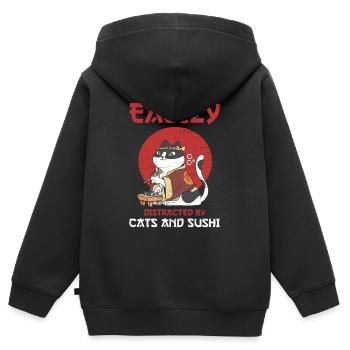 Sushi Roll Sushi - Sweat Premium à capuche zippé enfant bio - noir - Dos - AI Model Kid Male (0cm)